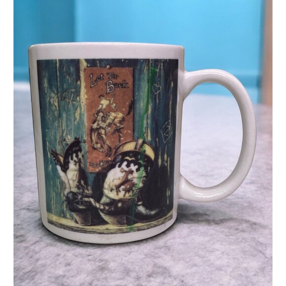 Leanin' Tree Coffee Mug Cup Let Er’ Buck Cowboy Boots MGW 188 Year 1993 - Picture 1 of 9